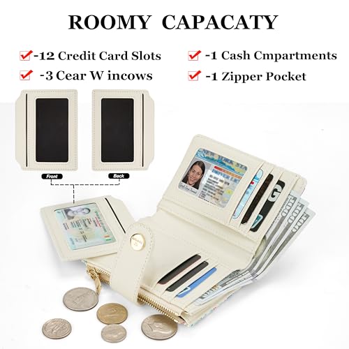 Image of Small Womens Wallet,Bifold Leather Wallet for Women RFID Card Holder Ladies Compact Pocket Wallet for Crossbody Bag (White Floral)