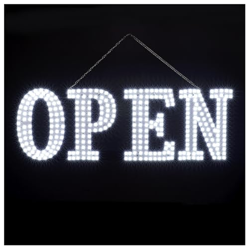 Kiiboler 40''x14'' Extra Large LED Open Signs for Business,Unique Design Super Bright Sign with Hanging Installation,High Visibility Stores Bar Hotel Retail Shops Window Salon Restaurant Office,White