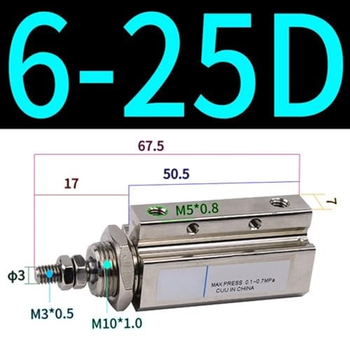 Cilindro neumático CDJPB6 de doble acción con microaguja para automatización 3