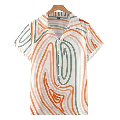 Chemise hawaïenne homme à manches courtes imprimé vintage et lignes tourbillonnantes grande taille