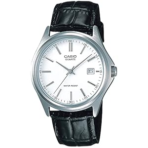 Casio Collection Wristwatch, Standard, Analog, Genuine Leather Series, black/white (date), Newest model