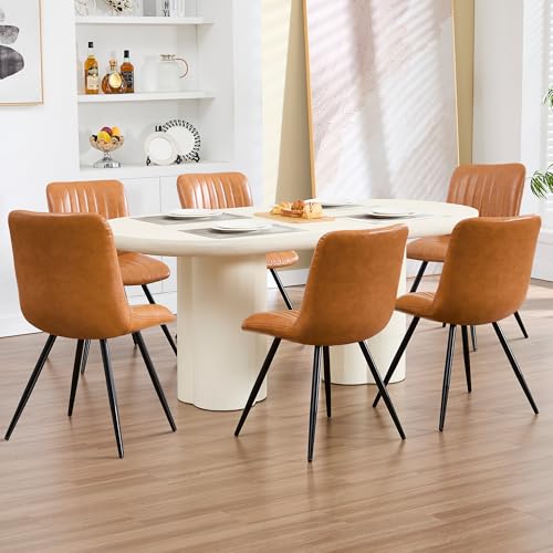 Image of Dining Chairs Set of 8, Modern Dining Chairs with Thick Cushions, PU Leather Upholstered Kitchen Dining Room Chairs with Metal Legs for Dining Living Room (Caramel)