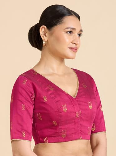 Image of Studio Shringaar Women's Handloom Cotton Silk Readymade Saree Blouse
