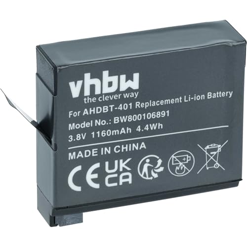 vhbw Batería Compatible con GoPro HD Hero 4 Silver Edition Surf cámara de vídeo (1160 mAh, 3,7 V, Li Ion)