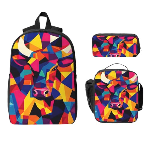 Highland Cow Backpacks 3 Pcs Multifunction High capacity Travel Backpack with Fun Graphic Cartoon Print for Hiking Commuting