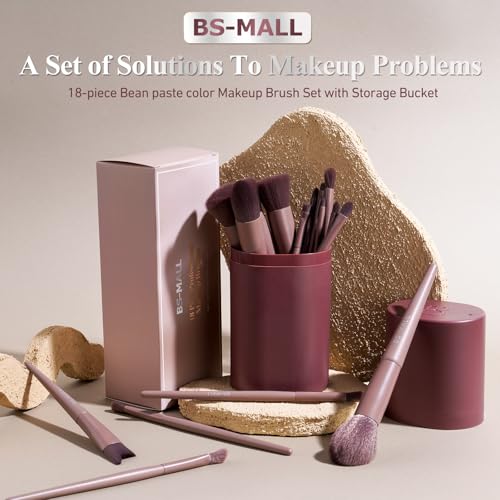 Image of BS-MALL Makeup Brush Set 18 Pcs Premium Synthetic Foundation Powder Concealers Eye shadows Blush Makeup Brushes with black case (D-Brown)