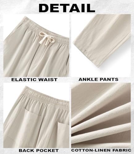 Mens Casual Linen Pants Loose Fit Elastic Drawstring Waist Straight-Legs Summer Yoga Beach Long Pants Ankle Pants4