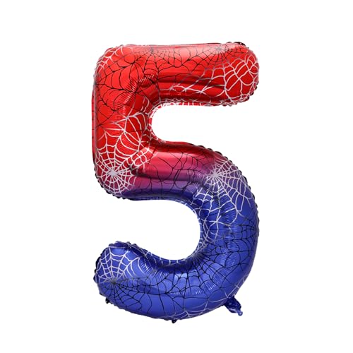 Ballon en Film d'Aluminium Numéroté sur le Thème l'Araignée, 101,6 cm Décoration de Fête Rouge Dessin Animé pour Anniversaire Shower Anniversaire (Numéro 5)