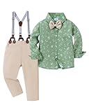 nilikastta Baby Boys Holiday Outfits Aqua Green Dress Shirt Apricot Suspender Pants Little Boys Church Clothes Easter 2t 3t 2-3t