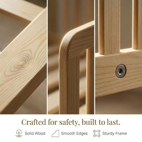 Image of Bellemave Twin Size Montessori Floor Bed Frame with High Fence, Solid Wood Kids Floor Bed with Central Entrance, Low Profile Bed for Boys & Girls, Rounded Corner Design,Natural