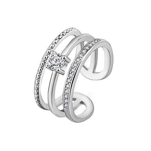 Nihewoo Women Engagement Rings Wedding Rings Crystal Rings Open Diamonds Ring Adjustable Multi-Layer Ring (Silver)