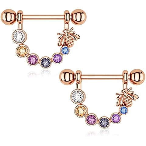 Melighitng 14G Bee Nipple Bars Nipple Rings 316L Surgical Steel Nipple Piercing Bar Color CZ Nipple Barbells Nipple Piercing Jewellery for Women Cover