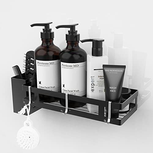 ZB ZealBoom Estantería de ducha, estantería de ducha, sin taladrar, con organizador de baño extraíble, para guardar cepillos de dientes, peine, cesta de ducha, color negro Cover