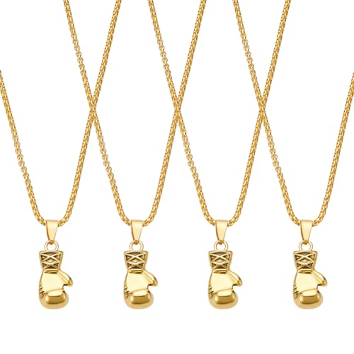 UNICRAFTALE 4Pcs Collier Pendentif Gants de Boxe pour Homme Style Punk Style Antique Doré Idéal pour le Sport Idéal pour un Cadeau Réglable Idéal pour le...