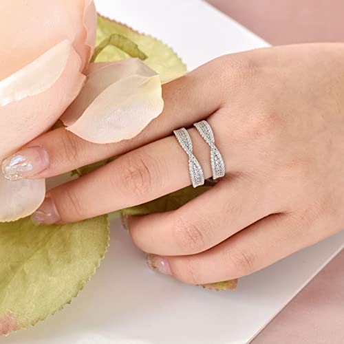 Wuziwen Sterling Silver Cubic Zirconia Infinity Wedding Band Guard Ring Enhancer for Women Size 5-103