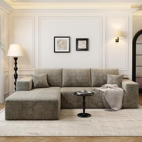 Image of 107.5 inch Cloud Modular Sectional Sofa Couch with L-Shape Chaise,Modern Minimalist Upholstered Couches for Living Room Bedroom,Deep Seat Corner Couch,No Assembly Required (Camel,Left Facing Chaise)