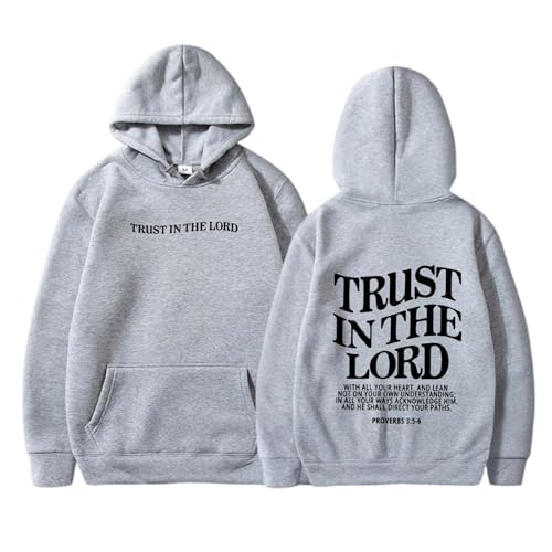 Generisch Sudadera con capucha de manga larga para mujer, con bolsillo, forro polar, reversible, con estampado de letras, gris, L