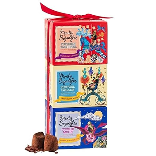 Monty Bojangles Trüffel Pralinen in Kakao, 3 x 100 g Set - 3 Luxus Trüffel Pralinen Geschenk Boxen – Popcorn Carousel, Pretzel Parade, Cookie Moon – Ultimatives Schokolade Geschenk Süß und Salzig