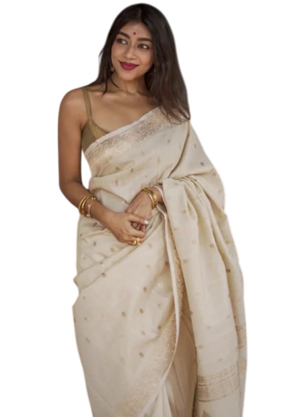 Image of Flosive Sarees Women's Pure Kanjivaram Soft Banarasi Original Satin Silk Saree Elegantly Crafted Graceful Wedding Design With Blouse Piece