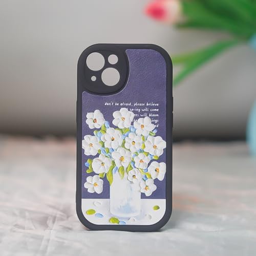 Image of Peeperly Back Cover Case for iPhone 15 Pro Scratch Resistant Anti-Slip TPU Shockproof Protective Durable Flower Painting Case for Girls & Women(Blue)