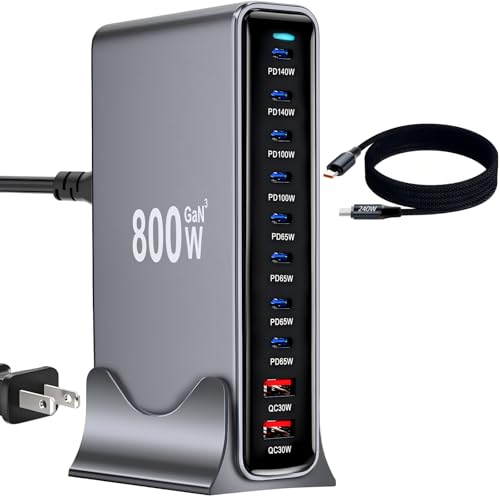 Image of 800W USB C Fast Charger Block, Multi-port USB Charging Station, GaN Ⅲ Double 140W PD PPS Port Fast Charging Station for Multiple Devices,Laptop Wall Charger Compatible with iPhone 17,iPad, MacBook etc
