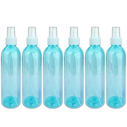 Beauticom 6 Piece 8 Oz Teal Transparent Plastic Spray Bottle with Fine Mist Sprayer and Cap for Travel, Fragrances, Oils, Alcohol and Other Liquids