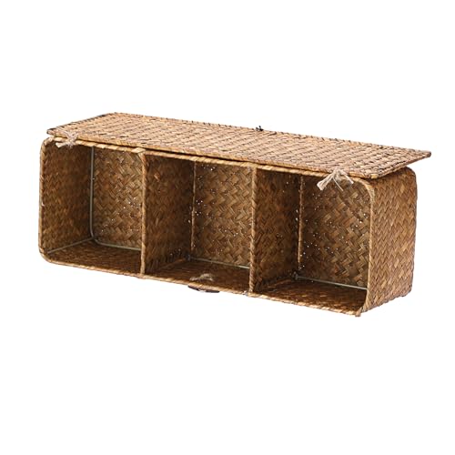 IGNPION 3-Compartment Seagrass Storage Baskets with Lid Woven Seagrass Desktop Basket Bathroom Storage Organiser Box, Shelves & Desks Decorative Wicker Basket(Caramels) - Cosy Home Interiors IGNPION 3-Compartment Seagrass Storage Baskets with Lid Woven Seagrass Desktop Basket Bathroom Storage Organiser Box, Shelves & Desks Decorative Wicker Basket(Caramels) - Image 4