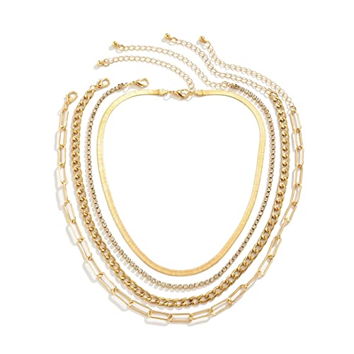 Collier superposé anti-nœuds 4 couches chaîne serpent et strass brillants