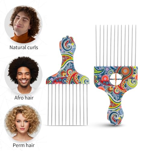 Peine Hair Pick para hombres negros, 2 piezas metálicas miniatura 4