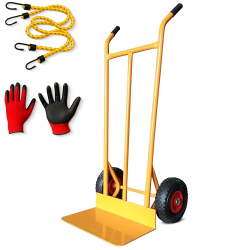 Carretilla de Mano 300 kg Industrial con Estructura de Acero y Ruedas reforzadas neumaticos hinchables Carro de Reparto Carga Cajas almacen Muebles Jardin y Obras Carrillo de Seguridad