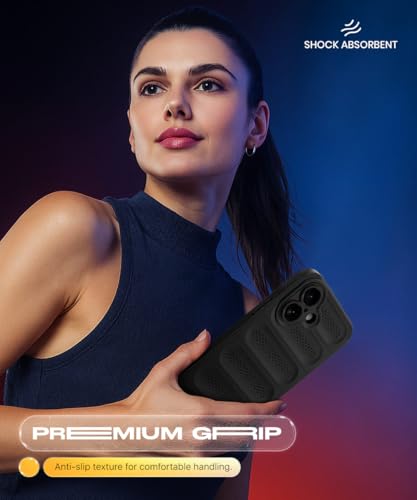 Image of WOW IMAGINE Ultimate Silicone Back Cover Case for iPhone 16 | Heat Dissipation Thin Soft TPU | 360 Camera Protection | Breathable Cooling Holes (Pitch Black)