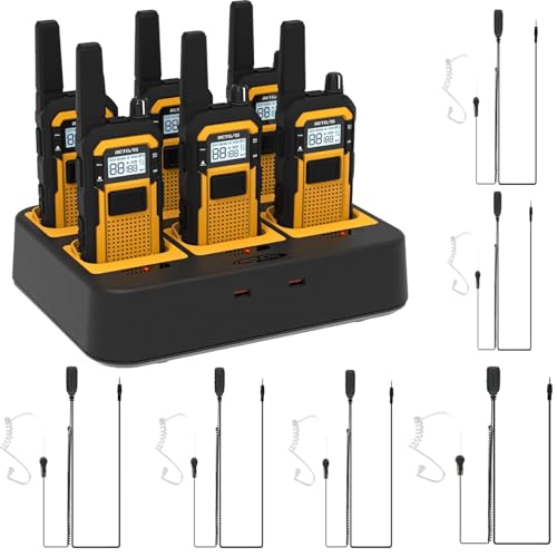 Retevis RB648 Wasserdichtes Funkgeräte Set mit Headset, Walkie Talkie für Erwachsene, Fallsicher, Staubdicht, Notfall Professionelles Funkgeräte mit 6 Wege Ladegerät für Baustellen (6 Stück)