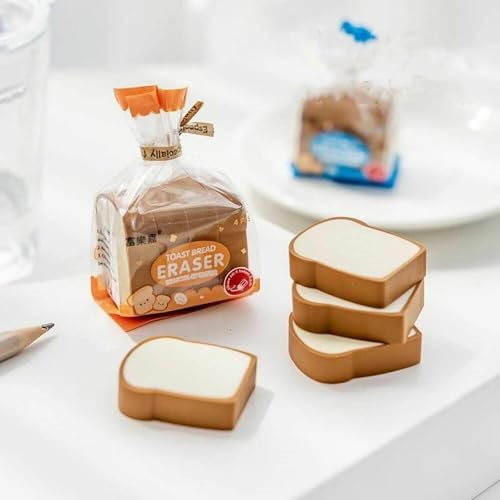 Image of RECLUSE 4 Pcs Cute Bread Shaped Cute Pencil Eraser Supply Funny Flexible Easy to Use Stationery Kid Painters Artists Sketching Tools, Kids School Boys Girls Birthday Return Gifts