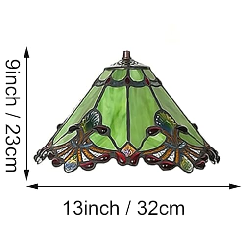 Image of Mission Tiffany Green Stained Glass Lampshade, 13in, Fit for Table Lamp, Floor Lamp, Reading Desk Lamp, Ceiling Pendant Light, Chandelier