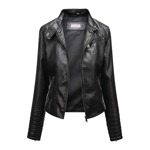 Manteau de moto pour femme en similicuir parfait pour le printemps