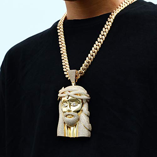 TUHE Oversize 3D Hip Hop Religious Jesus Head Pendant Necklace 18K Gold Plated AAA CZ Iced Out Chain Necklace for Men Women, Bling Bling Jewelry Charm Necklace with 24in Big Size Iced Out Cuban Chain…2