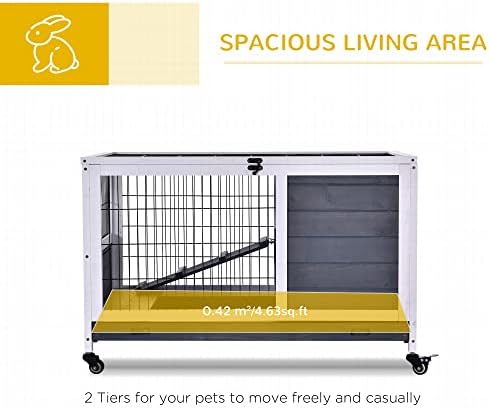 PawHut Wooden Rabbit Hutch Portable Indoor Guinea Pigs House Bunny Small Animal Cage Openable Roof Enclosed Run 90 x 53 x 59 cm