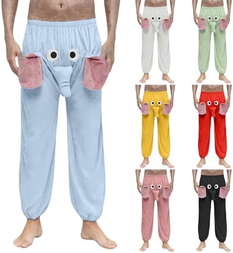 Mens Pajama Pants Cute Cartoon Elephant Big Nose And Ears Animal Pants Humorous Sleepwear Soft Pj Bottoms For Women