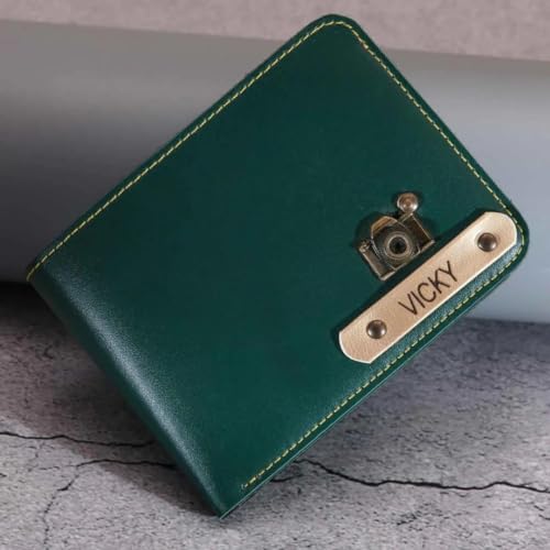 Image of Men's Vegan Leather Personalized Customised Print Wallet with Customized Name | Customizable with Name | Birthday Gift for Him (Olive Green)
