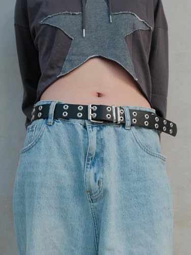 Women Y2k PU Leather Belts Double Buckle Punk Rock Western Cowboy Cowgirl Belt for Jeans Grunge Clothes Accessories2