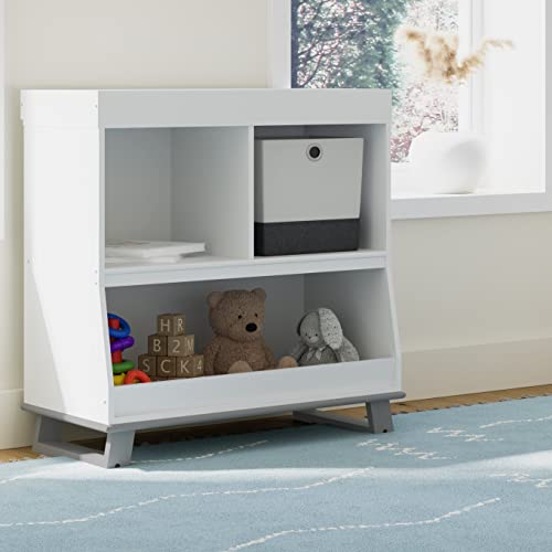 Image of Storkcraft Modern Convertible Baby Changing Table (White and Pebble Gray) - GREENGUARD Gold Certified, Diaper Changing Table Fits Standard Changing Table Pads, Changing Table Topper