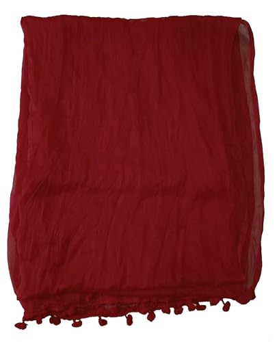 Image of YOUTHQUAKE Women's Solid Casual Dailywear Faux Chiffon Multi Color Dupatta With Pum Pum Lace (Set of 7)