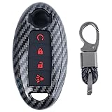 for Nissan Key Fob Cover with Key Chian 4 Button for Nissan 370Z Altima Maxima Murano Pathfinder Rogue Sentra Versa Titan GT-R Leaf TPU Case Fob Shell Cover for Nissan Black