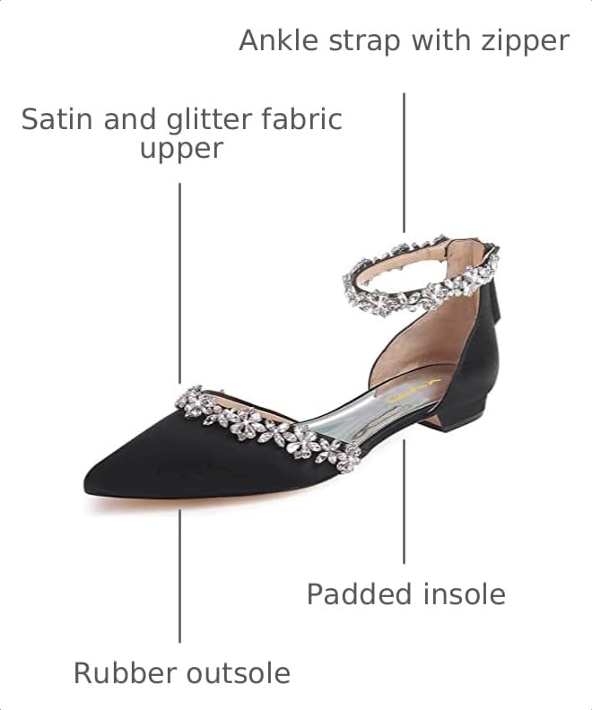 Image of XYD Women Classic Pointed Toe D'Orsay Wedding Flat Sandals Sparkly Rhinestones Ankle Strap Low Heel Dress Shoes with Zipper