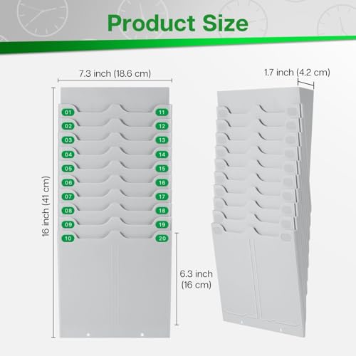 Soporte para tarjetas de tiempo de 17.8 x 8.7 cm y rack para reloj registrador de 20 ranuras 7