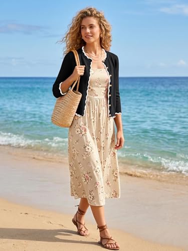 Spring Summer 2026 Women's Scalloped Knit Cardigan Sweaters  Sleeve Crop Crewneck Button Down Shrug - image 2