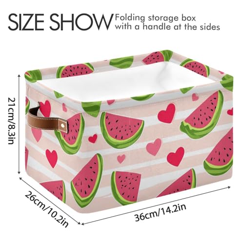 Image of Aslsiy Storage Basket Cute Watermelon Slice Nursery Bins Stripe Baby Box Canvas Clothes Shelf Basket Laundry Hamper Gift Basket for Home Closet 2 Pcs