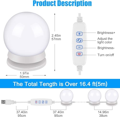 Image of Vanity Mirror Lights with 10 Dimmable Bulbs, 3 Color Modes & Adjustable Brightness - Makeup Lighting Kit for Table, Bathroom, Dressing Room & Beauty Mirror Decoration (Pack of 2)