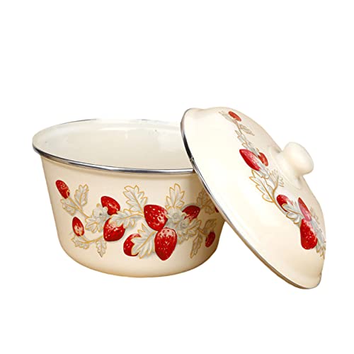 Beatifufu 1pc Enamel Basin Enamelware Bowl Salad Bowl Vegetable Wash Bowl Enamel Bowls with Lids Camping Dishes Utensils Soup Bowl with Lid Retro Pot Thick Basin Kitchen Utensils