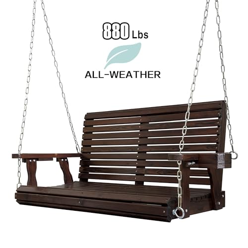 Image of Fortune Candy Wooden Porch Swing, Deep Brown, 4 FT Extra Large